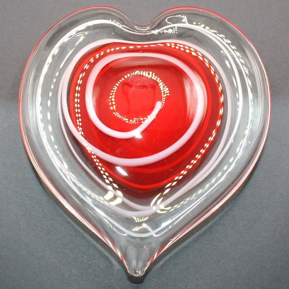 Murano Style Red Heart Glass Paperweight